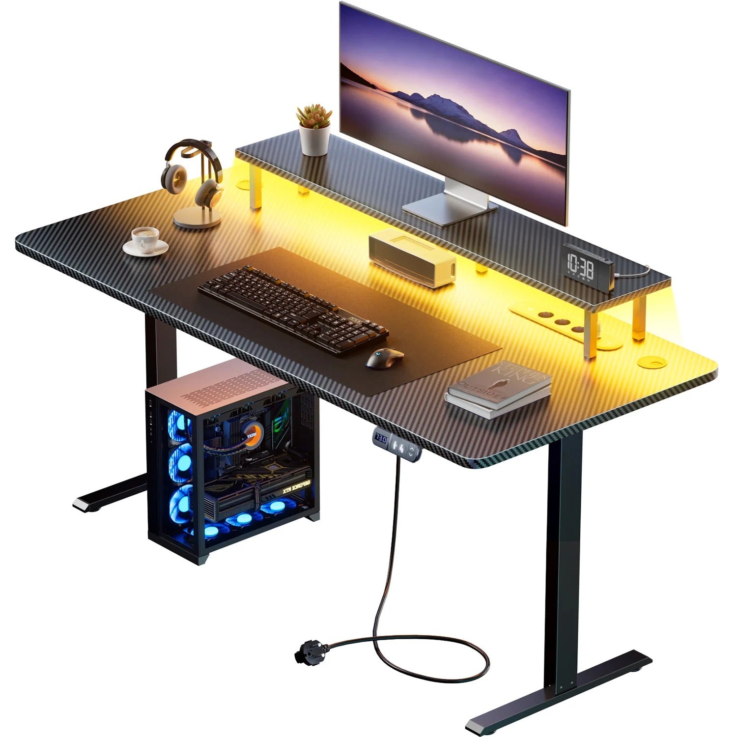 Bureau assis-debout réglable en hauteur avec prises pour télétravail et bureau